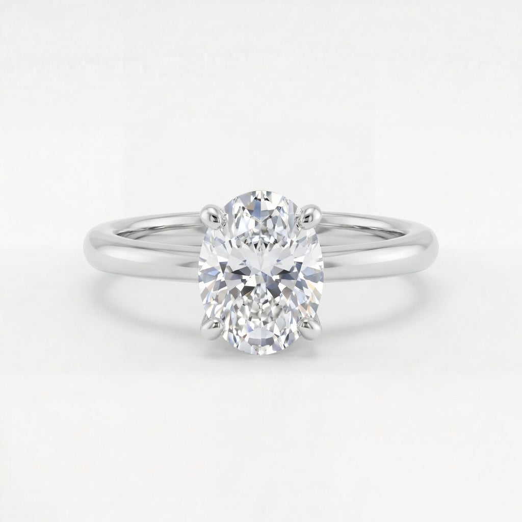 14K White Gold 8x6 mm Oval Solitaire Engagement Ring Mounting